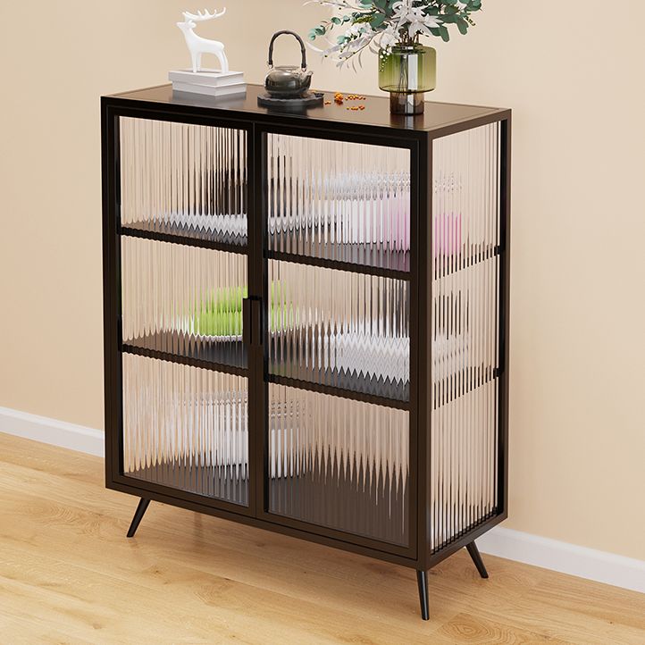 Glass Door Iron Sideboard Modern Server Cabinet with Storage for Kitchen Dining Room Clearhalo 'buffet_sideboard' 'Buffets & Sideboards' 'furn' 'furn_buffet_sideboard' 'Furniture' 'furniture_buffet_sideboard' 'Kitchen & Dining Furniture' 1200x1200_a6054693-bb3b-4df9-93a6-c0c6e6a58506