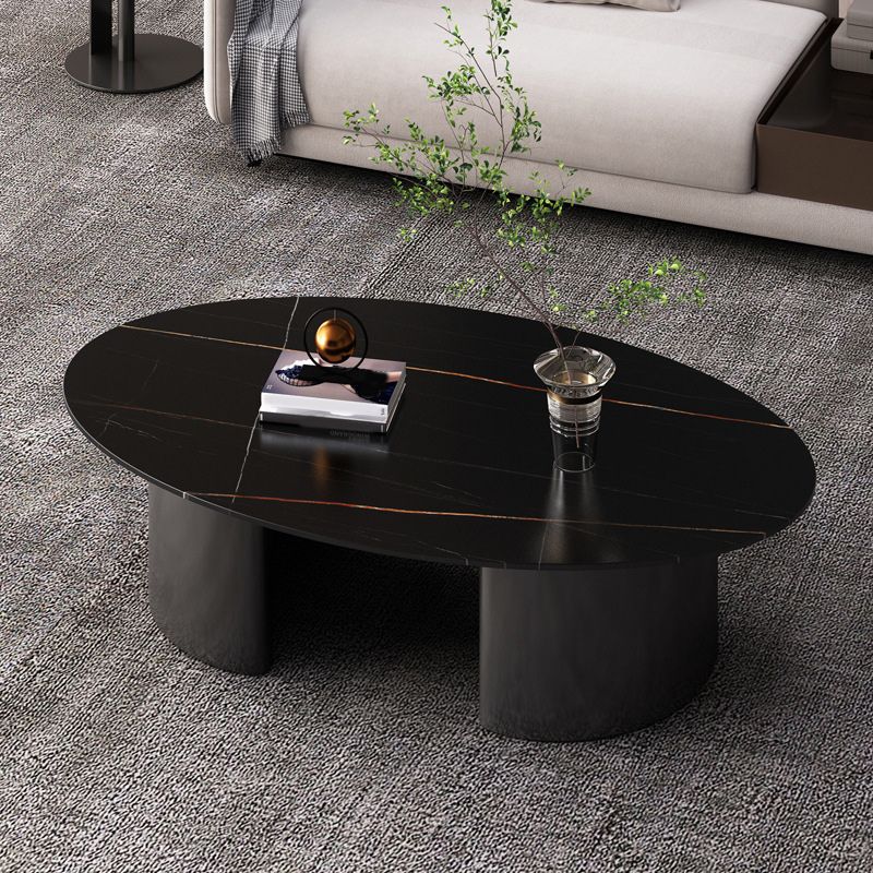 Glam 15.7" H Oval Slate Coffee Table Iron 2 Legs Cocktail Table Clearhalo 'Coffee & Accent Tables' 'Coffee Tables' 'coffee_tables' 'furn' 'furn_coffee_tables' 'Furniture' 'Living Room Furniture' 1200x1200_a60725aa-3285-46c9-b1cf-1e506e1baa13