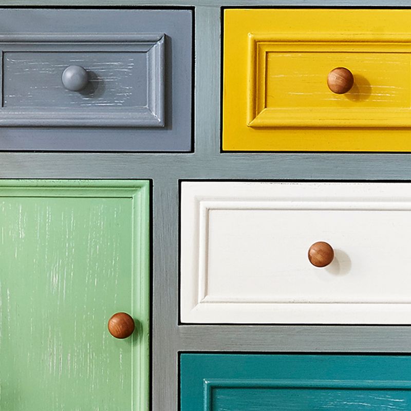 Industrial Wood Accent Chest with Drawers Colorful Accent Cabinet