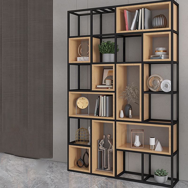 Industrial Open Etagere Bookshelf Iron Frame Solid Wood Shelf Bookshelf Clearhalo 'Bookcases' 'furn' 'furn_bookcases' 'Furniture' 'furniture_bookcases' 'kitchen' 'kitchen_bookcases' 'Living Room Furniture' 'Office Furniture' 1200x1200_a608a485-f87a-46d4-baff-cb316ac6da0b
