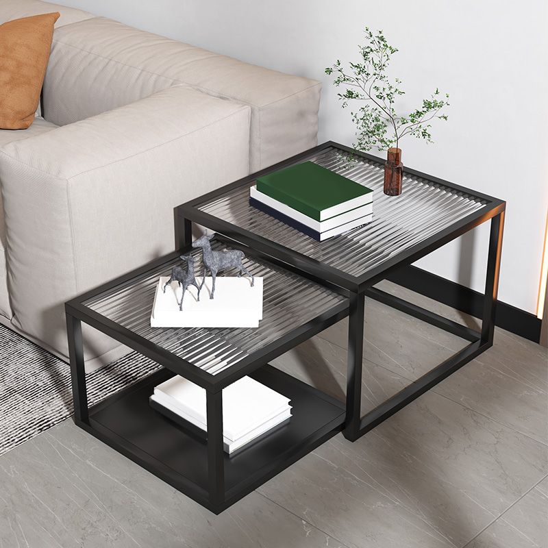 Minimalist Glass Top Coffee Table Round Open Shelf Cocktail Table Clearhalo 'Coffee & Accent Tables' 'Coffee Tables' 'coffee_tables' 'furn' 'furn_coffee_tables' 'Furniture' 'Living Room Furniture' 1200x1200_a60f2c80-a93c-4f0d-a4aa-9c1813d2d8a5