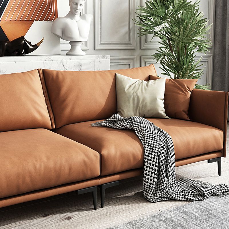 Stationary Living Room Square Arm Standard Orange Sofa with Cushions Clearhalo 'furn' 'furn_sofas' 'Furniture' 'furniture_sofas' 'kitchen' 'kitchen_sofas' 'Living Room Furniture' 'Sofa' 'sofas' 1200x1200_a60f6b80-0167-4f92-9228-6b14186f6a44