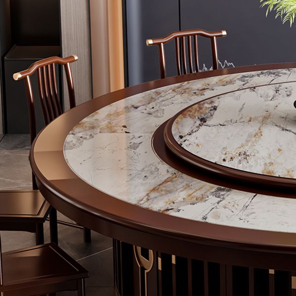 Round Tradition Dining Table for Home Stone Top Dinette Table with Rubberwood Base Clearhalo 'Dining Tables & Seating' 'Dining Tables' 'dining_table' 'furn' 'furn_dining_table' 'Furniture' 'Kitchen & Dining Furniture' 1200x1200_a6102b95-9724-46d1-be09-c0a3ab101fe7