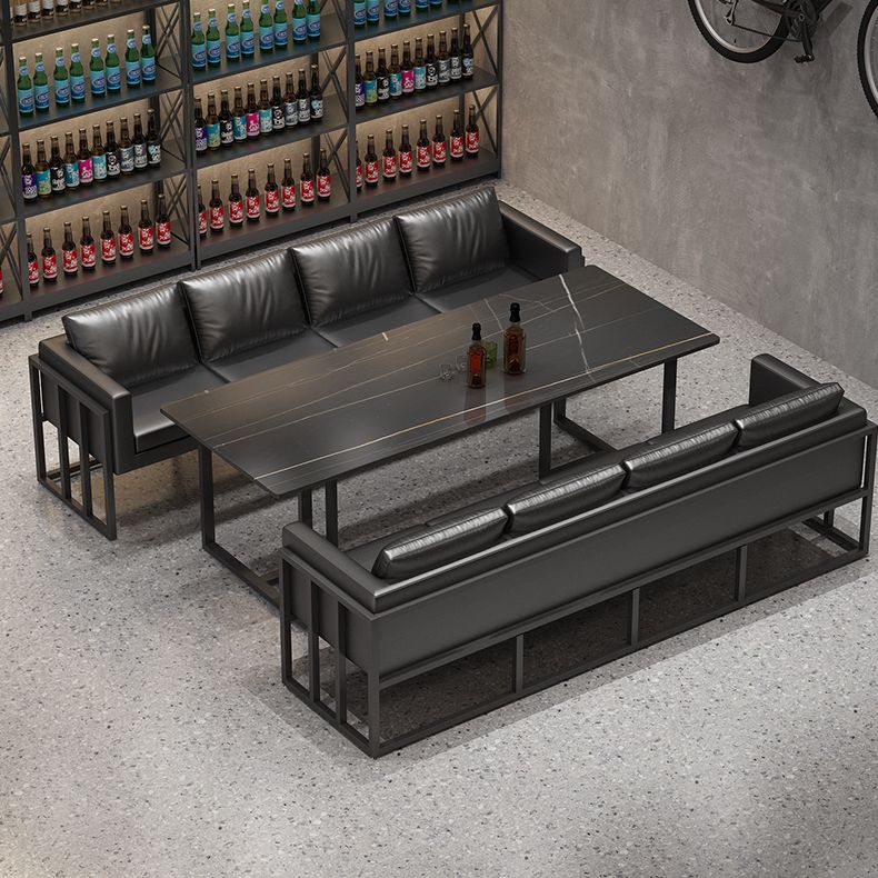 Industrial Style Black Dining Table Sintered Stone Dining Table with Black Frame Clearhalo 'Dining Tables & Seating' 'Dining Tables' 'dining_table' 'furn' 'furn_dining_table' 'Furniture' 'furniture_dining_table' 'Kitchen & Dining Furniture' 'kitchen' 'kitchen_dining_table' 1200x1200_a610338e-875b-4b82-9536-86a77dda5e0e