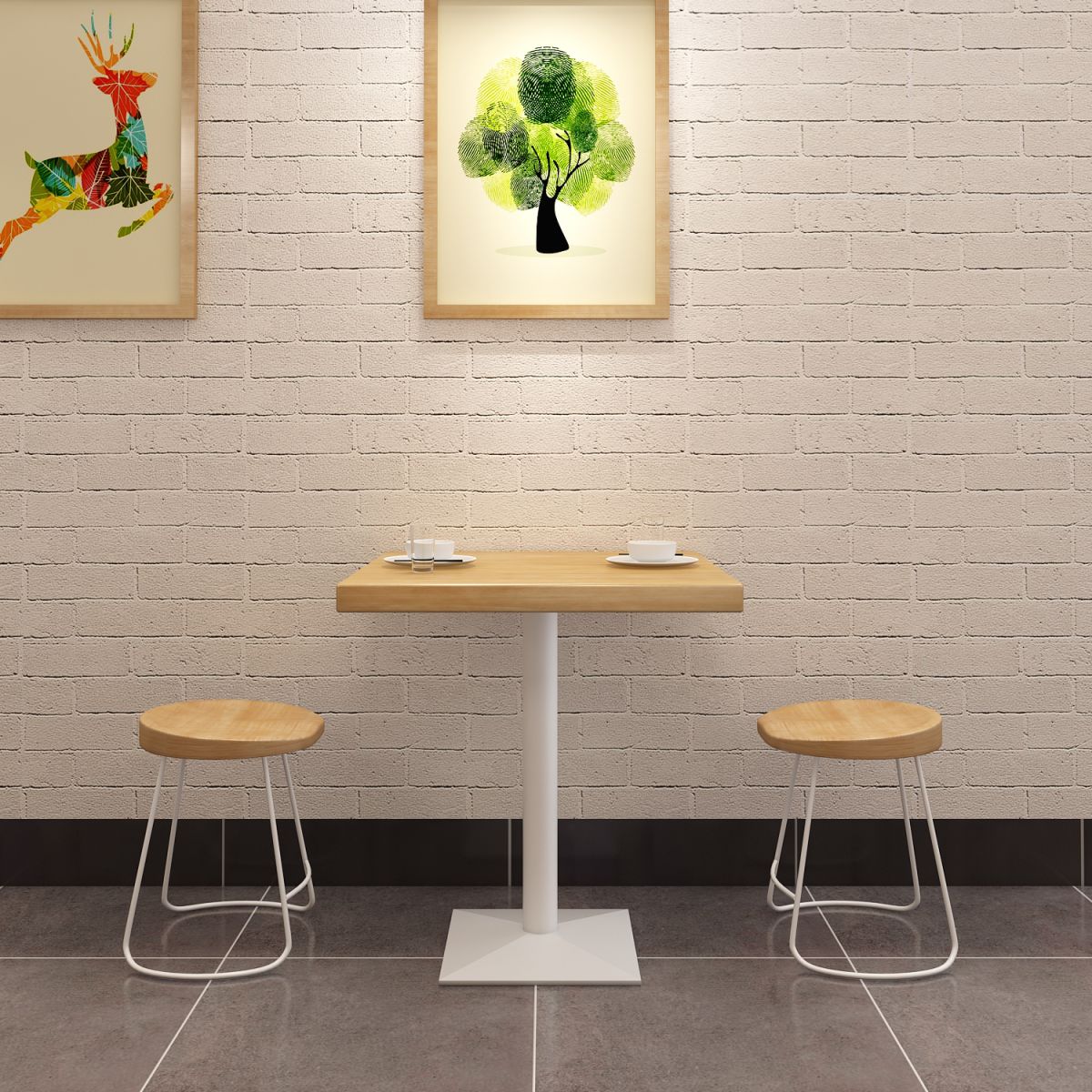 金属工業用四角いダイニングテーブルパインウッドトップテーブル付き台座