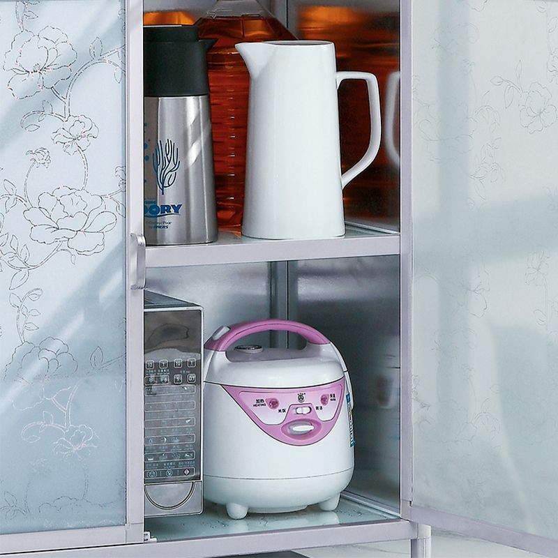 Tempered Glass Buffet Server 60-inch Height White Metal Frame Kitchen Server Clearhalo 'buffet_sideboard' 'Buffets & Sideboards' 'furn' 'furn_buffet_sideboard' 'Furniture' 'Kitchen & Dining Furniture' 1200x1200_a61381f8-9f89-4d37-b80c-0aa88759633a