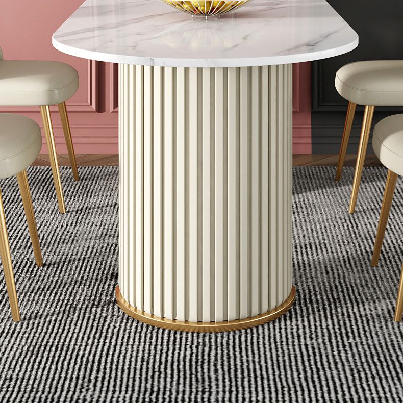 Modern Sintered Stone Oval Table Dining Table with White/Orange Double Pedestal Clearhalo ' dining_table' 'Dining Tables & Seating' 'Dining Tables' 'Furniture' 'furniture_dining_table' 'Kitchen & Dining Furniture' 'kitchen&dining_furn' 'kitchen' 'kitchen_dining_table' 1200x1200_a6159f4c-0645-4ea1-b351-6f1829d21440