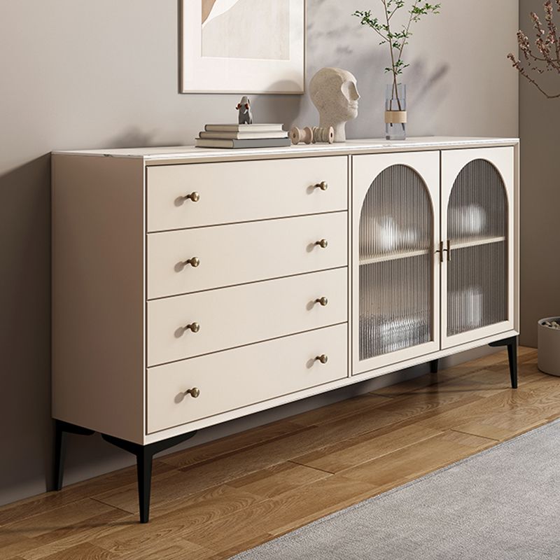 Scheda laterale di pietra per tavolino a buffet contemporanei con armadi e cassetti