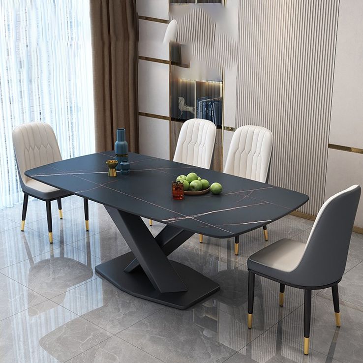 Industrial Dining Room Table Stone Rectangle Dinette Table for Dining Room Clearhalo 'Dining Tables & Seating' 'Dining Tables' 'dining_table' 'furn' 'furn_dining_table' 'Furniture' 'Kitchen & Dining Furniture' 1200x1200_a61bec18-4820-4e4b-a13a-ec22726cb83d