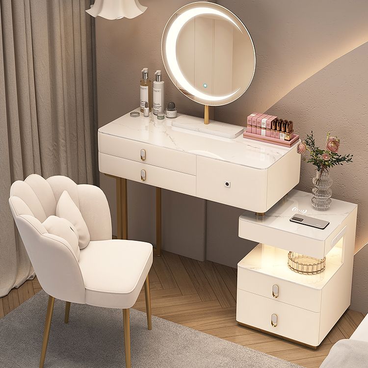 Mirrored Stone Top Makeup Vanity Desk White/Gray Dressing Table