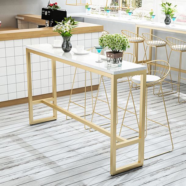 Rectangle Bar Dining Table Contemporary Bar Table with Gold Trestle Base Clearhalo 'Bar Furniture' 'Bar Tables' 'bar_tables' 'furn' 'furn_bar_tables' 'Furniture' 'furniture_bar_tables' 'Kitchen & Dining Furniture' 1200x1200_a6211487-fac6-49c3-8b18-d7d1eeeb975a