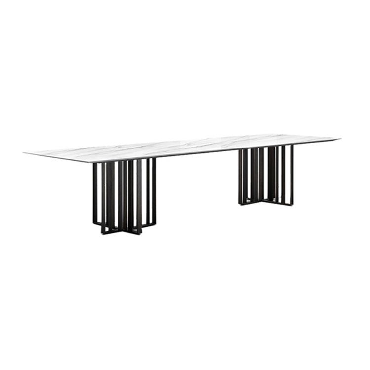 Industrial Rectangle Home Furniture Stone Double Pedestal Dining Table for Home Clearhalo ' dining_table' 'Dining Tables & Seating' 'Dining Tables' 'furn' 'furn_dining_table' 'Furniture' 'furniture_dining_table' 'Kitchen & Dining Furniture' 'kitchen&dining_furn' 'kitchen' 'kitchen_dining_table' 1200x1200_a621faa4-4389-4378-ac25-a3689722e340