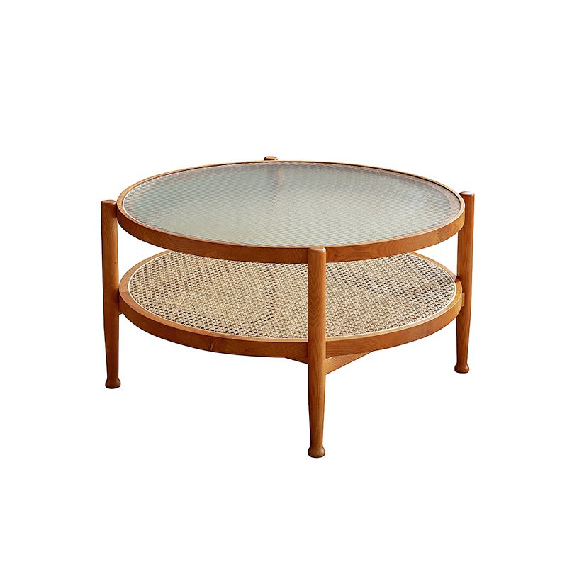 Modern Wood 4 Legs 1 Coffee Table with Shelf Round Glass Table Clearhalo 'Coffee & Accent Tables' 'Coffee Tables' 'coffee_tables' 'furn' 'furn_coffee_tables' 'Furniture' 'furniture_coffee_tables' 'Living Room Furniture' 1200x1200_a624cd1c-045b-4538-bd47-b5b12b792549