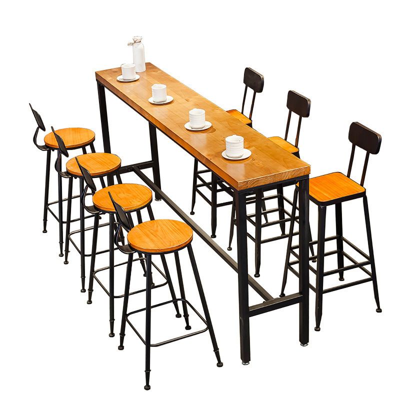 Brown Modern Style Bar Table Pinewood and Iron with Footrest Coffee Shop Table Clearhalo 'Bar Furniture' 'Bar Tables' 'bar_tables' 'furn' 'furn_bar_tables' 'Furniture' 'furniture_bar_tables' 'Kitchen & Dining Furniture' 1200x1200_a6291afd-f106-4639-bbd7-93f4bc8fcd03