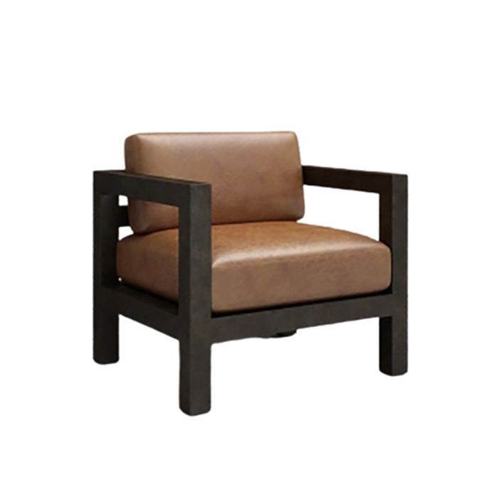 Divano in pelle marrone contemporanea con piazza nera in ferro per appartamento