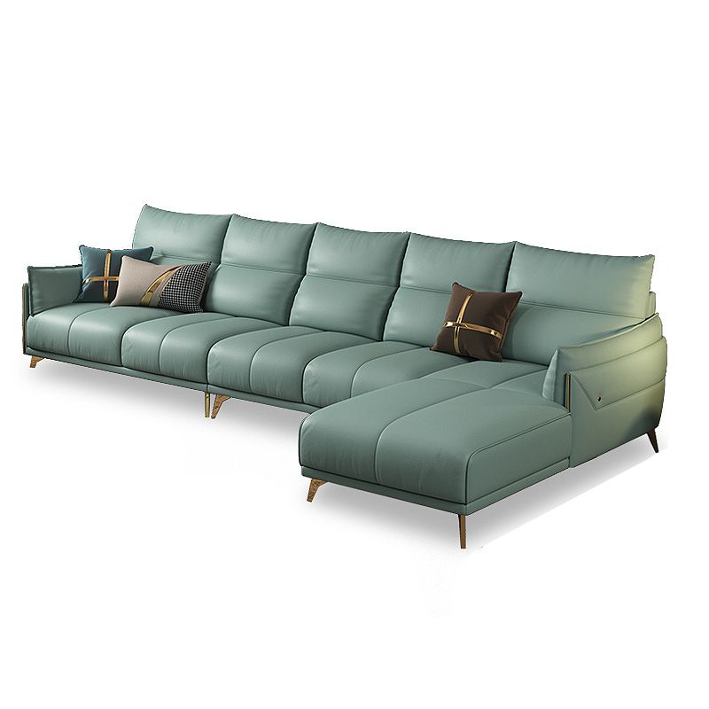Green Modern Genuine Leather Cushion Back Sofa/Sectional with Wear-Resisting Clearhalo 'furn' 'furn_sectionals' 'Furniture' 'furniture_sectionals' 'Living Room Furniture' 'Sectionals' 1200x1200_a62d0f3a-37f3-42a2-a8d9-53a4541a1e9a
