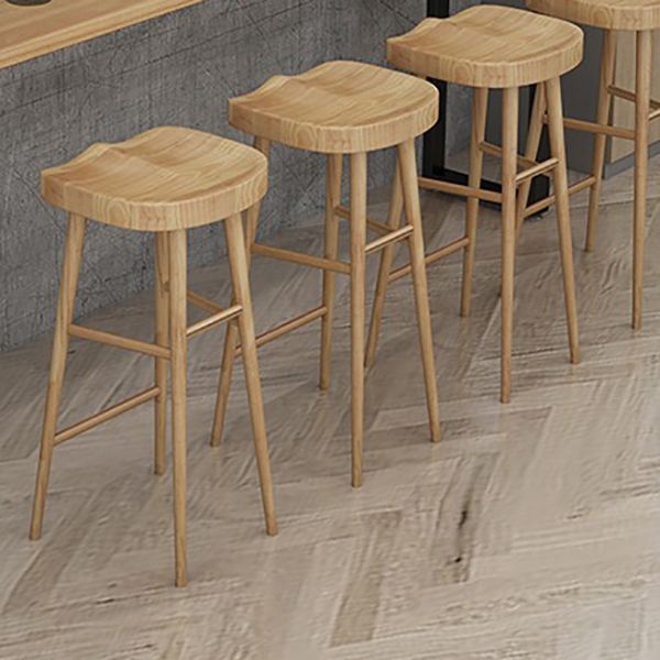 Contoured Seat Dining Stools Solid Wood Bar Stools with Footrest