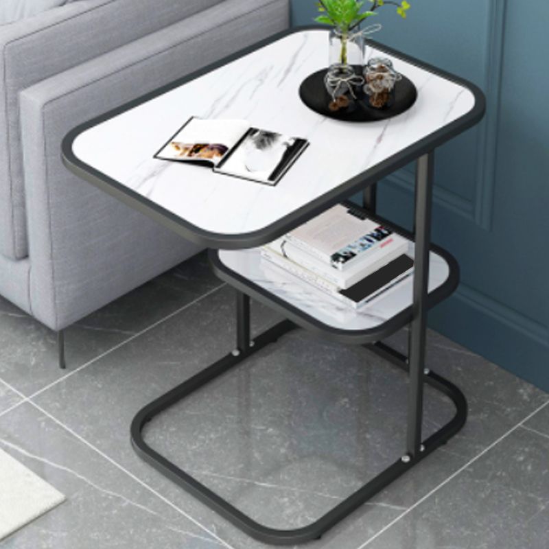 Glam Black/White Wood Side Table Stainless Steel Frame End Table