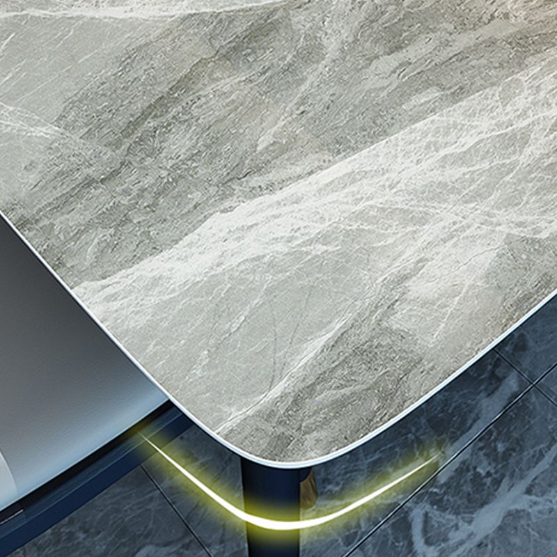 Modern Sintered Stone Dining Table in Grey Rectangle Table with Wooden Base
