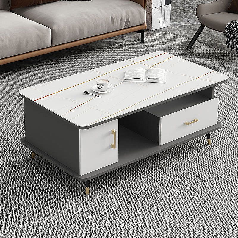 Modern Style Black Gold/white/platinum/gray Slate Top Metal Base Coffee Table
