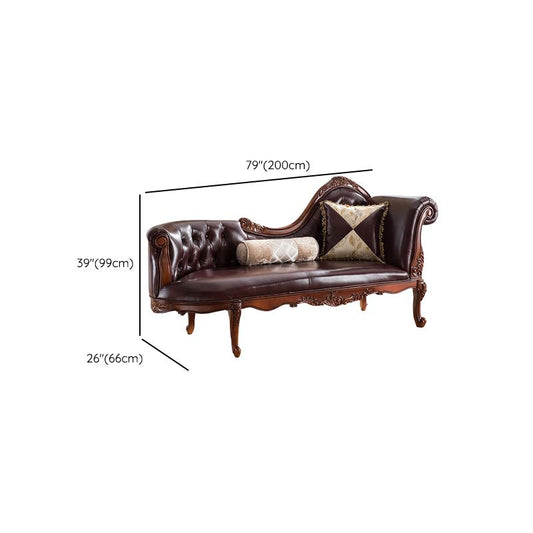 Traditional Dark Brown Genuine Leather Chaise Rolled Arms Tufted Accent Chair Clearhalo 'Chairs & Seating' 'Chaise Lounge' 'chaise_lounge' 'furn' 'furn_chaise_lounge' 'Furniture' 'Living Room Furniture' 1200x1200_a63810cc-e228-49cf-8880-c9c67fb6db75