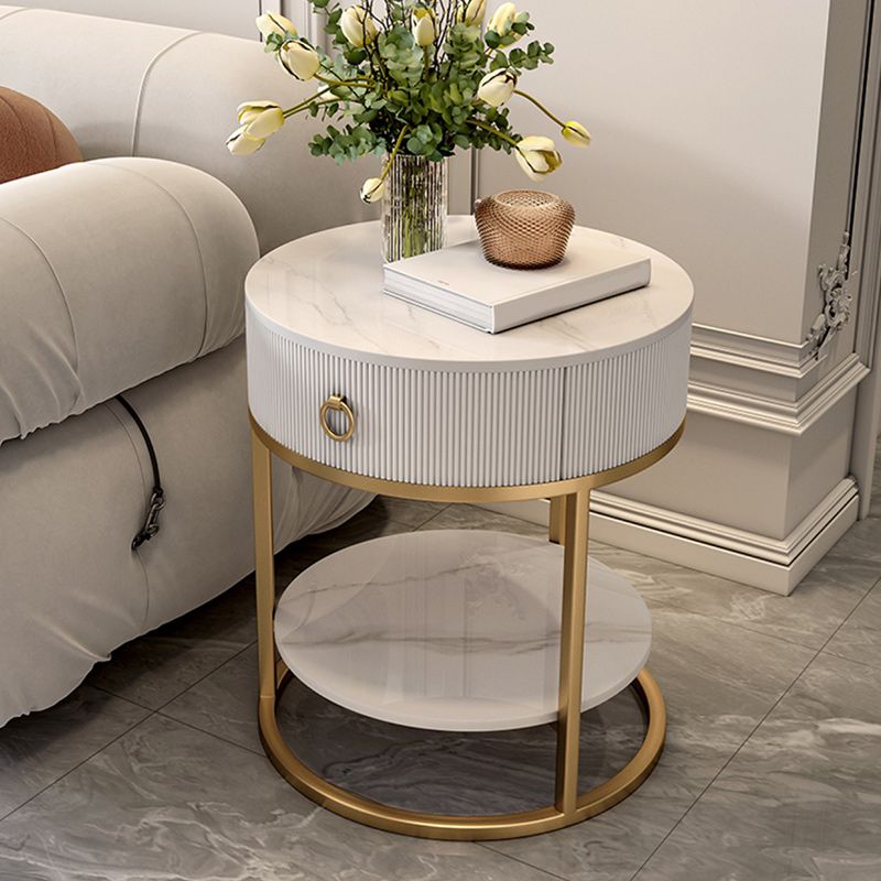 Frame Glam Style Side Table 22.83" Tall Stone Top Side Table with Storage Clearhalo 'Coffee & Accent Tables' 'End & Side Tables' 'end_side_tables' 'furn' 'furn_end_side_tables' 'Furniture' 'Living Room Furniture' 1200x1200_a6398f1c-f463-4cd5-8d80-1e029451207d