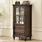 Puerta de vidrio de piso de soporte de botella tradicional de madera sólida con estantes de almacenamiento en marrón