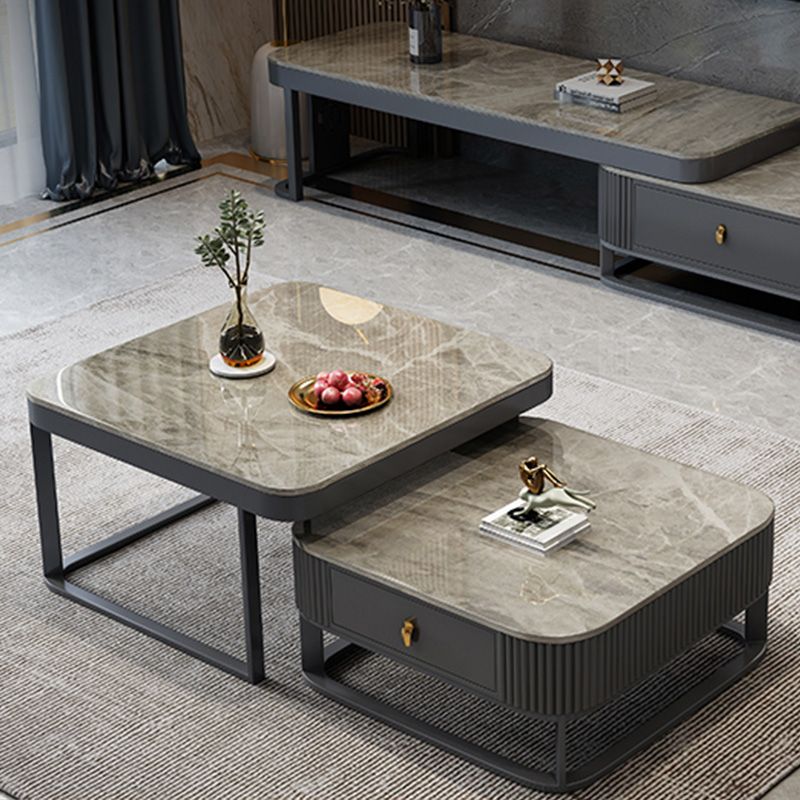 Slate Coffee Table Glam Frame Nesting Coffee Table Set with Drawer Clearhalo 'Coffee & Accent Tables' 'Coffee Tables' 'coffee_tables' 'furn' 'furn_coffee_tables' 'Furniture' 'Living Room Furniture' 1200x1200_a63bdc1c-a9bc-40bf-b6e1-d2f345f5f78c