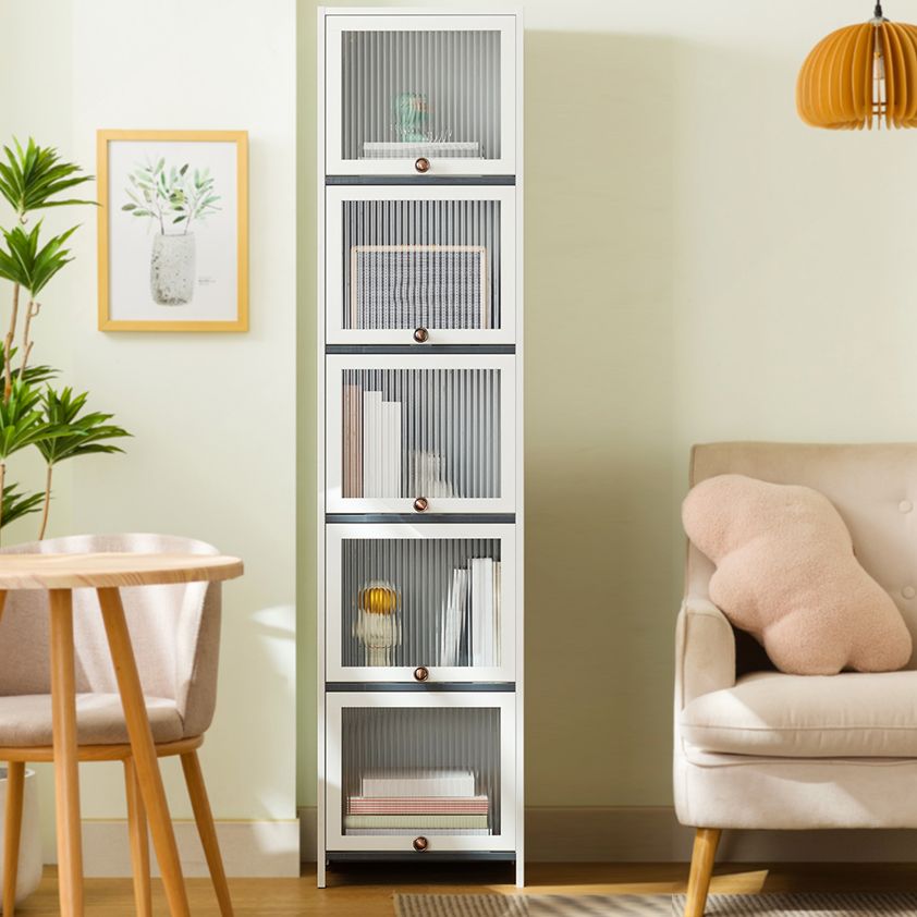 Contemporary Bamboo Accent Cabinet in White 12.6" D Chest with Glass Paned Clearhalo 'Cabinets & Chests' 'cabinets_chests' 'furn' 'furn_cabinets_chests' 'Furniture' 'Living Room Furniture' 1200x1200_a63d5e33-bc7e-4752-88bd-066cf3c75a94