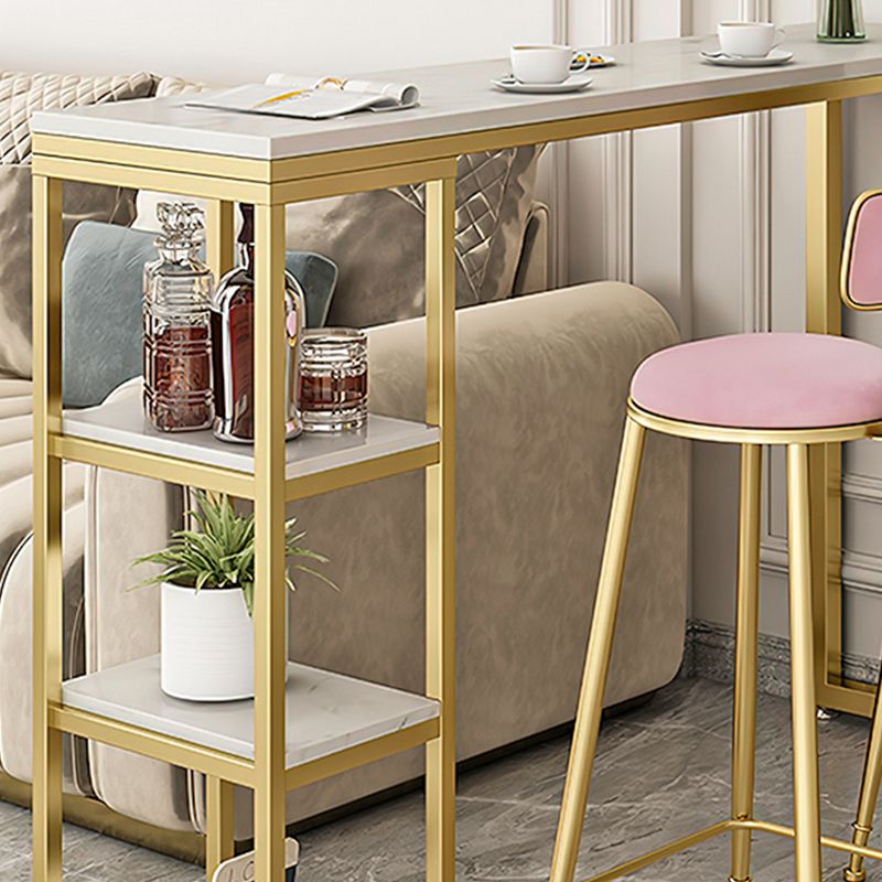 Bartisch im Glam-Stil, Steintisch mit doppeltem Sockel und Stauraum