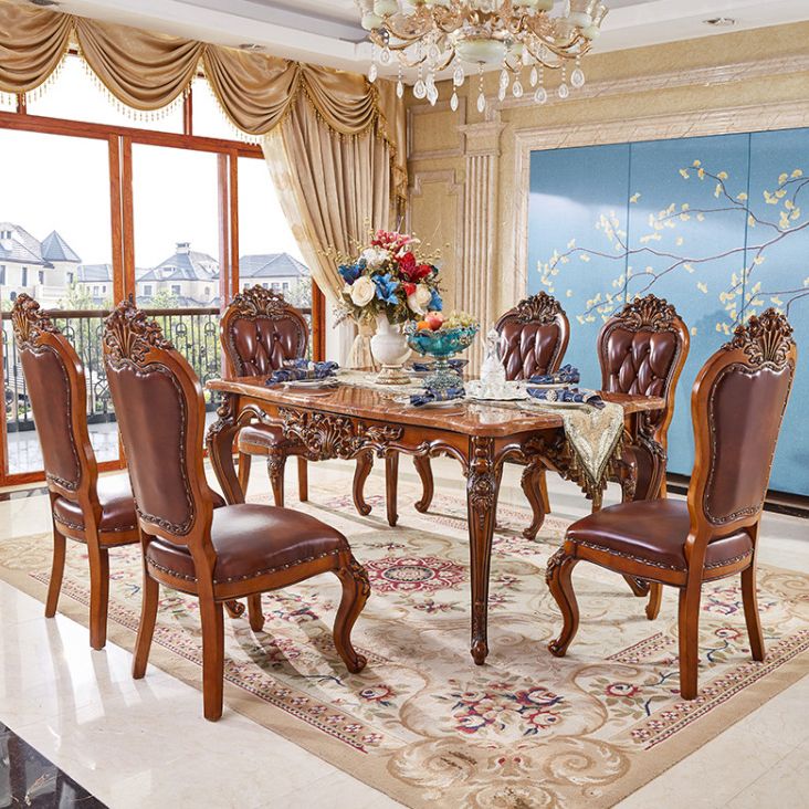 Rectangle Victorian Style Dining Table Brown Tone Fixed Table with Marble Clearhalo ' dining_table' 'Dining Tables & Seating' 'Dining Tables' 'furn' 'furn_dining_table' 'Furniture' 'furniture_dining_table' 'Kitchen & Dining Furniture' 'kitchen&dining_furn' 'kitchen' 'kitchen_dining_table' 1200x1200_a6433301-7e6e-4c42-93d1-45d9f31bbe81