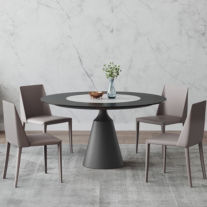 Modern 1/3/4/5 Pieces Black Dining Table Set with Sintered Stone Top Round Dinette Set Clearhalo 'Dining Room Sets' 'Dining Tables & Seating' 'dining_room_set' 'furn' 'furn_dining_room_set' 'Furniture' 'furniture_dining_room_set' 'Kitchen & Dining Furniture' 'kitchen&dining_furn' 'kitchen' 1200x1200_a6451f5f-71b1-4f55-a851-eb02b6c461ff