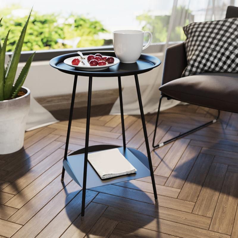 Double Tier Mid-Century Round 4 Legs Metal End Table with Storage