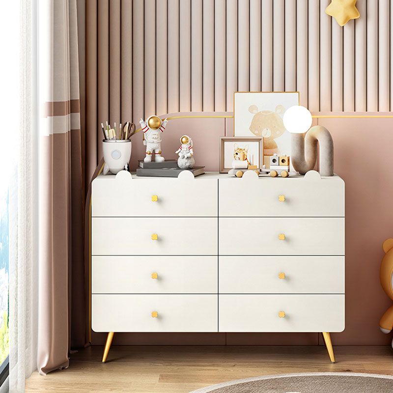 Commode de chambre blanche et rose, coffre de rangement en bois de style moderne avec plusieurs tiroirs