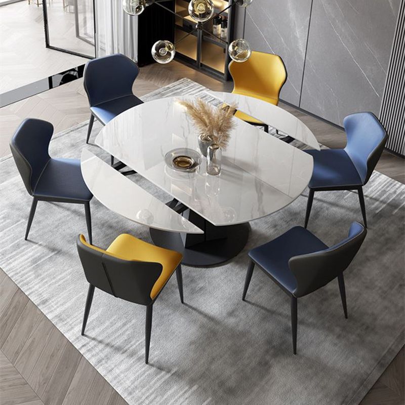 Moderne gesinterde stenen eettafel ronde tafel met metalen poten voor thuisgebruik
