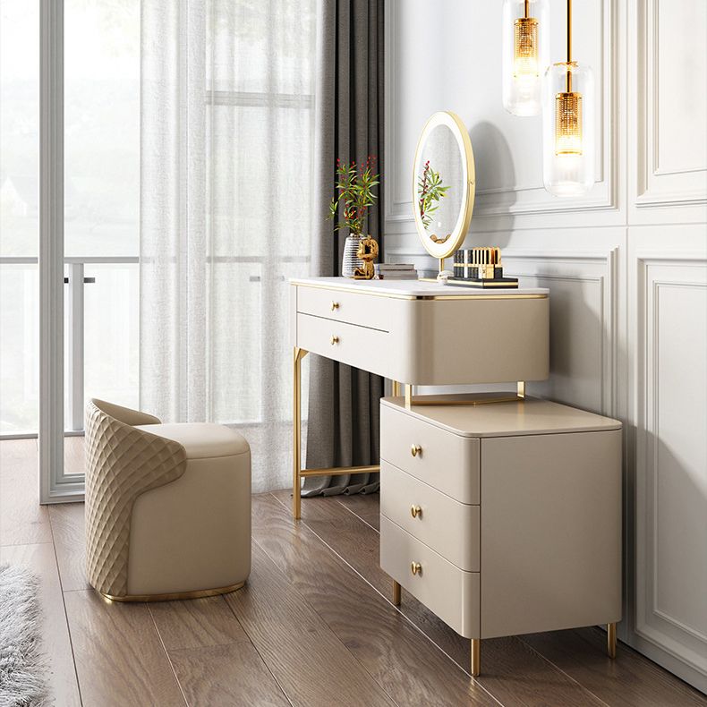 ホワイトロックシートトップゴールドメタルベースグラマスタイル2/5引き出しドレッサー