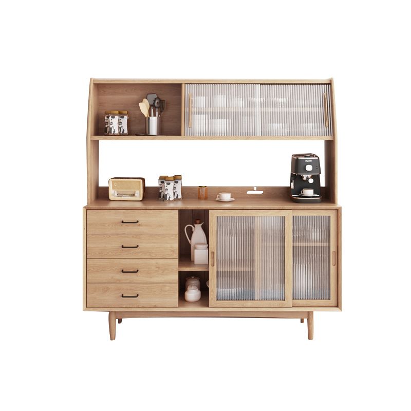 Moderno tavolo a buffet in legno in legno in pino a 4 cassetti con porta di vetro