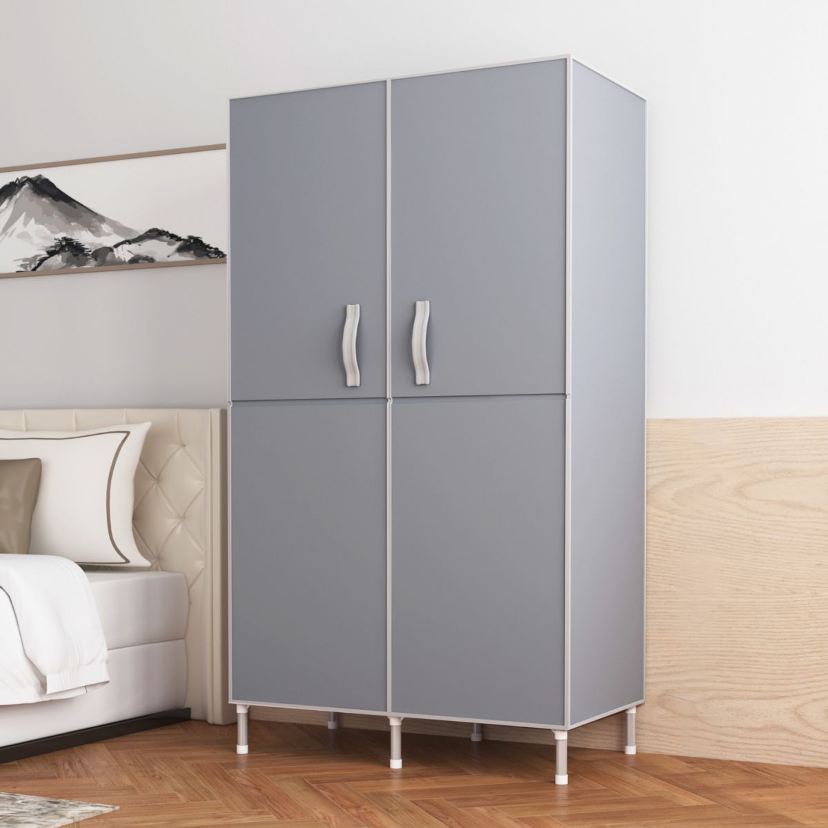 Contemporary Wardrobe Armoire Steel Wardrobe Closet with Legs for Home Clearhalo 'Armoires & Wardrobes' 'armoires_wardrobes' 'Bedroom Furniture' 'furn' 'furn_armoires_wardrobes' 'Furniture' 1200x1200_a6528aaa-1f03-40d4-9959-f4db3b62601f