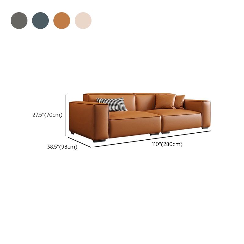 Contemporary Faux Leather Solid Color Square Arm Sofa For Living Room