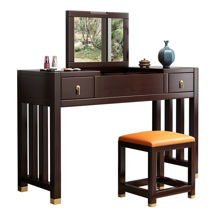 Traditions Rubberwood Vanity Set with Mirror 15.75"" Wide Brown Vanity Clearhalo 'Bedroom Furniture' 'furn' 'furn_makeup_vanities' 'Furniture' 'Makeup Vanities' 'makeup_vanities' 1200x1200_a65dc703-f1e5-4db5-848d-4ee2dadc32bc