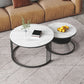 Round White Slate Coffee Table with Shelf Frame Base 2 Nestling Cocktail Table Clearhalo 'Coffee & Accent Tables' 'Coffee Tables' 'coffee_tables' 'furn' 'furn_coffee_tables' 'Furniture' 'furniture_coffee_tables' 'Living Room Furniture' 1200x1200_a66209a8-030b-41d0-8be9-70d575a060c3
