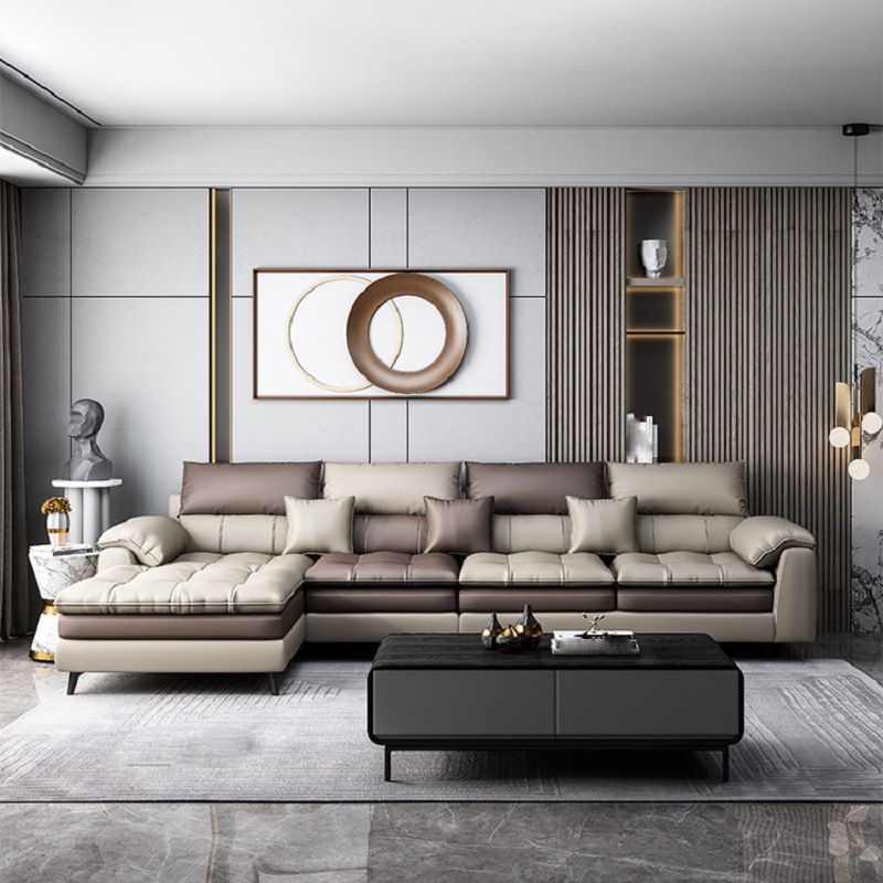 Faux leather High Back Pillow Top Arm Sofa and Sectional with Stain-Resistant Clearhalo 'furn' 'furn_sectionals' 'Furniture' 'furniture_sectionals' 'Living Room Furniture' 'Sectionals' 1200x1200_a662df9f-3e51-4250-b973-4e6431f02e7f