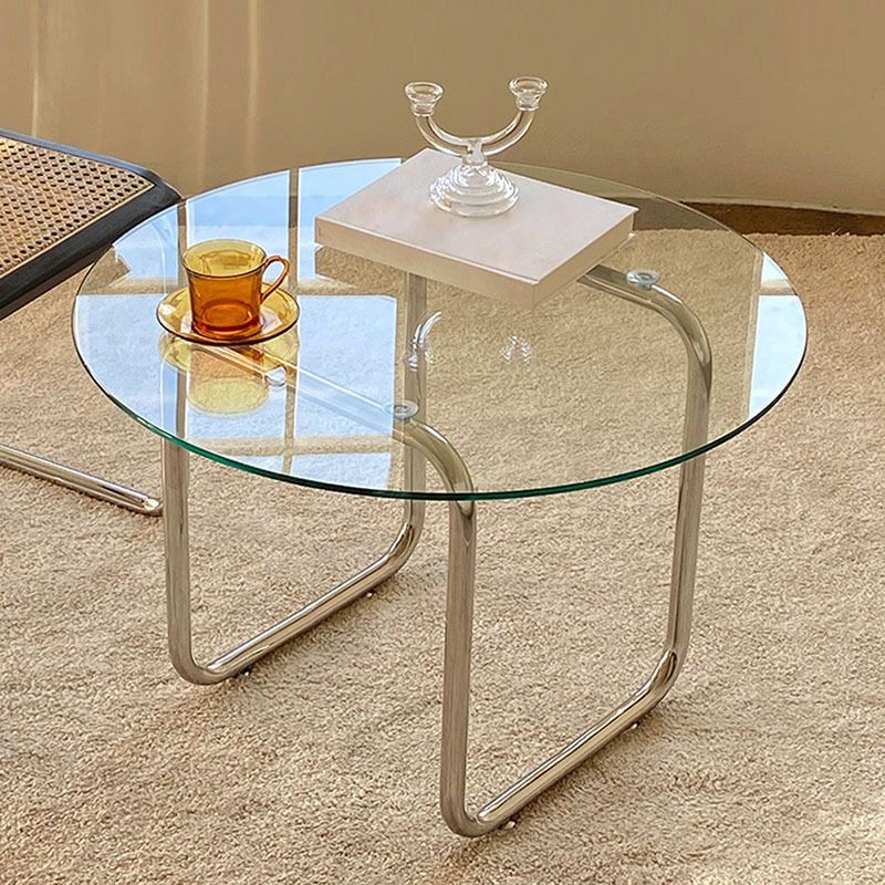Modern Glass Coffee Table with Sled Stainless Steel Base Cocktail Table Clearhalo 'Coffee & Accent Tables' 'Coffee Tables' 'coffee_tables' 'furn' 'furn_coffee_tables' 'Furniture' 'Living Room Furniture' 1200x1200_a664b31c-9c47-46cd-bb02-93c72fd7229c