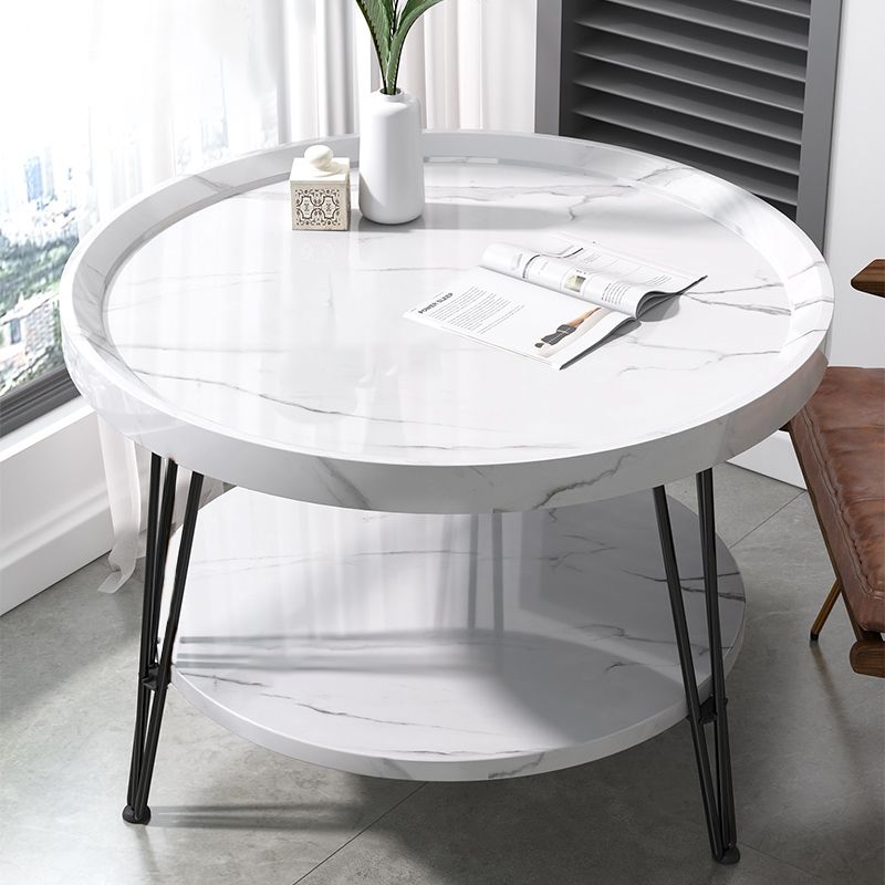 Open Shelf Tray Top Coffee Table Wood Round Coffee Table Minimalist