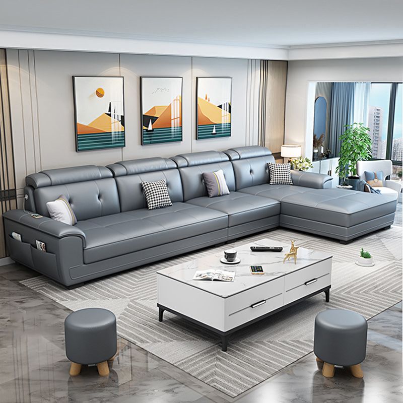 Faux Leather Slipcovered Modern Storage Sectional for Four People