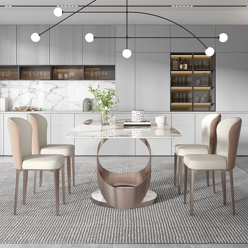 Luxury Sintered Stone Top Dining Set Rectangle 1/4/5/6 Pieces Dining Room Table Set Clearhalo 'Dining Room Sets' 'Dining Tables & Seating' 'dining_room_set' 'furn' 'furn_dining_room_set' 'Furniture' 'Kitchen & Dining Furniture' 1200x1200_a6676a30-7c56-4578-bd04-e2882fe5cce8