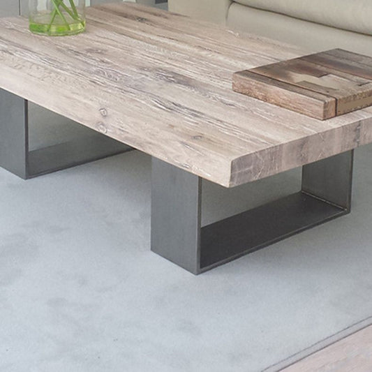 Mesa de café de madera maciza rectángulo Mesa de cóctel de trineo marrón, 17.71 "alto