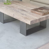 Mesa de café de madera maciza rectángulo Mesa de cóctel de trineo marrón, 17.71 "alto