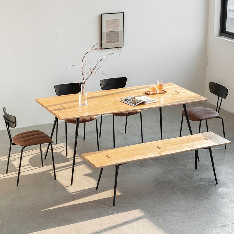 Solid Wood Dining Table Rectangle Metal Base Dinner Table for Dining Room