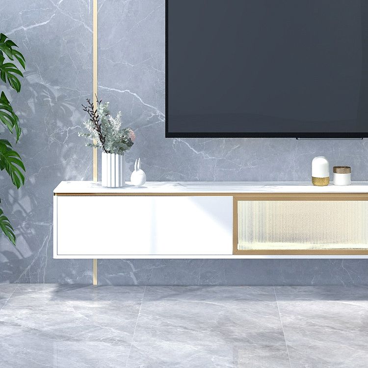 Gabinete de TV de almacenamiento blanco de estilo de piedra estilo glam estilo con 2 cajones